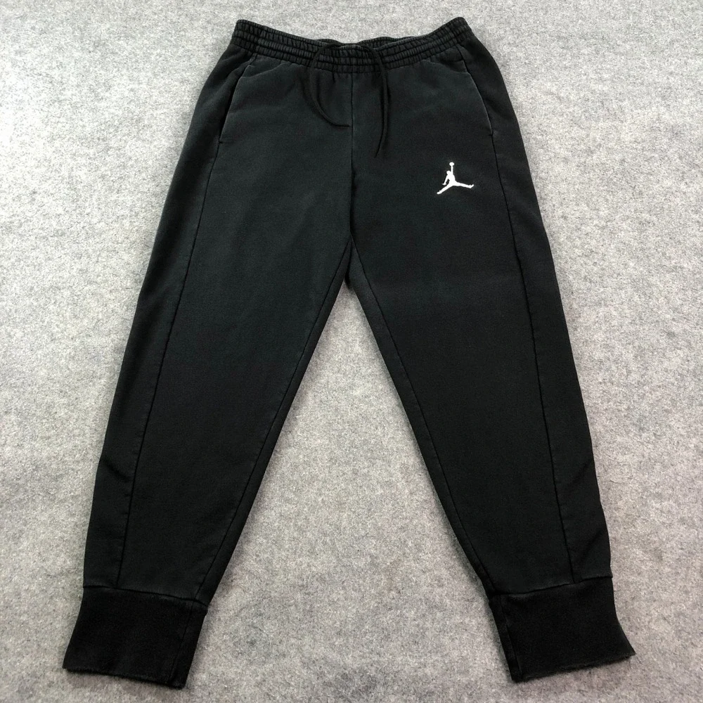 Jordan Men Sweatpants Medium Black Fleece Jumpman Logo Tapered Gym Workout